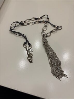 Bella Uno Silver Bee Tassel Long Cord Necklace Boho